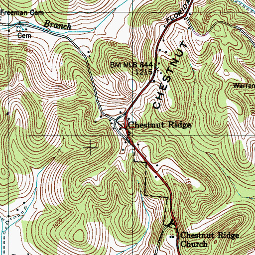 Topographic Map of Chestnut Ridge, TN