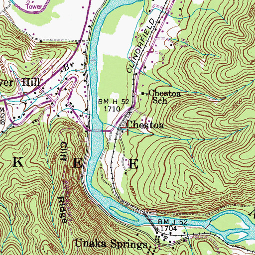 Topographic Map of Chestoa, TN