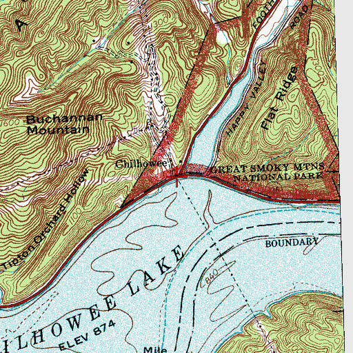 Topographic Map of Chilhowee, TN