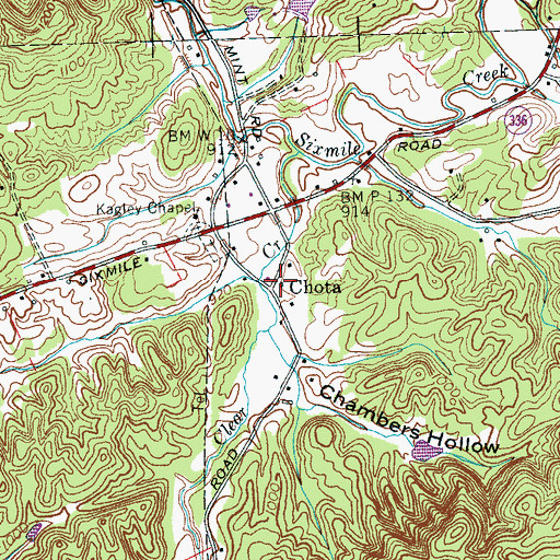Topographic Map of Chota, TN