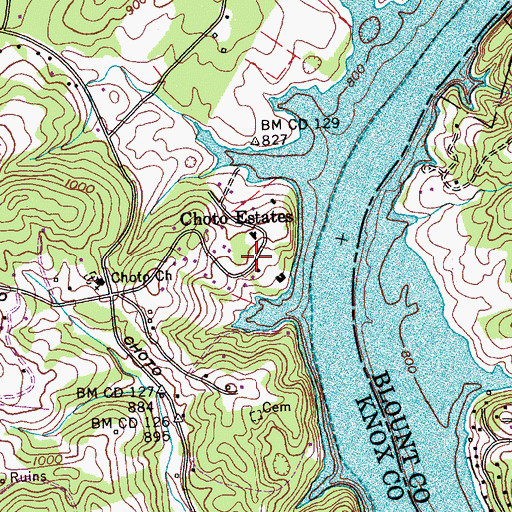 Topographic Map of Choto Estates, TN