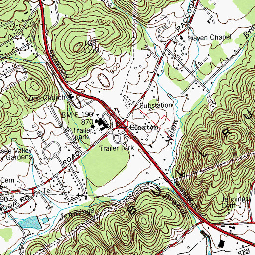 Topographic Map of Claxton, TN
