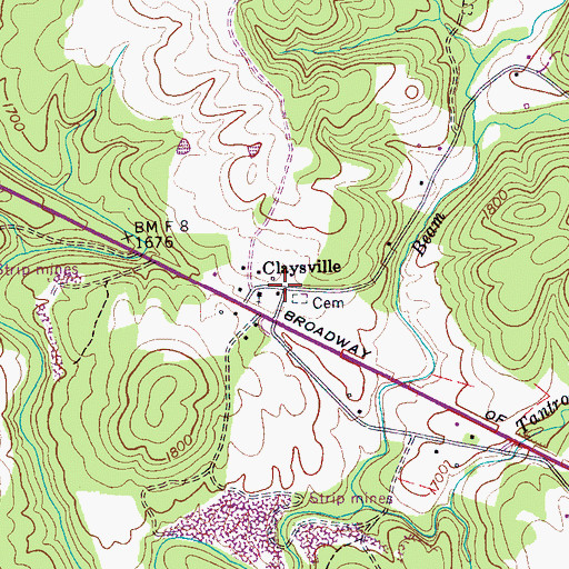 Topographic Map of Claysville, TN