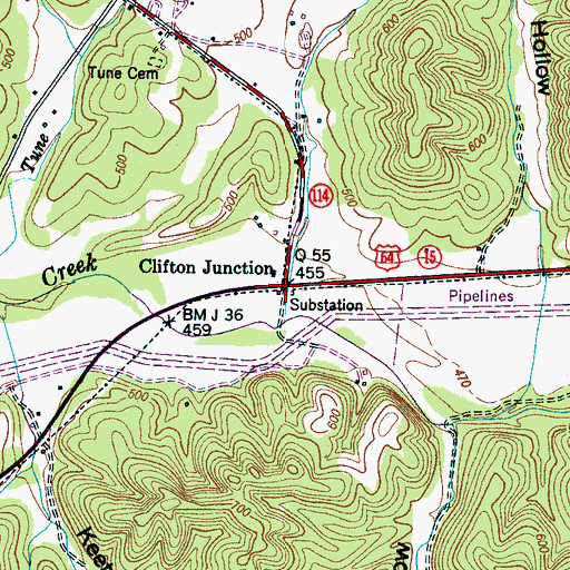 Topographic Map of Clifton Junction, TN