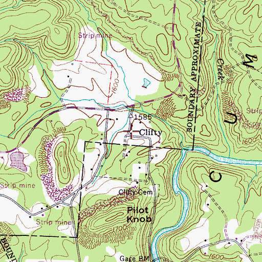 Topographic Map of Clifty, TN