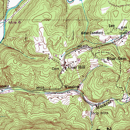 Topographic Map of Coal Hill, TN