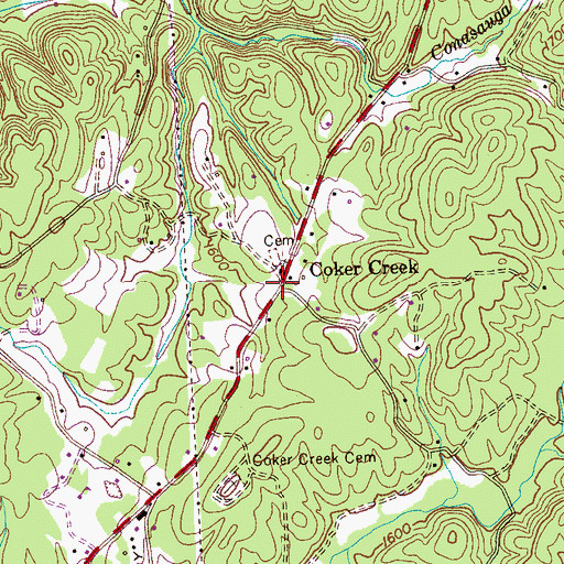 Topographic Map of Coker Creek, TN