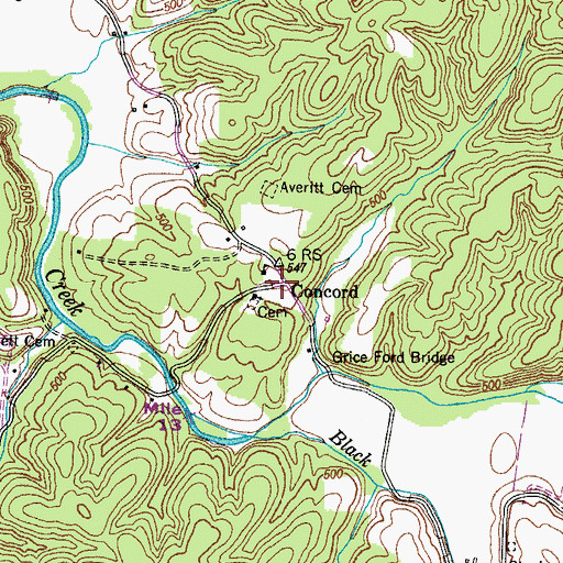 Topographic Map of Concord, TN