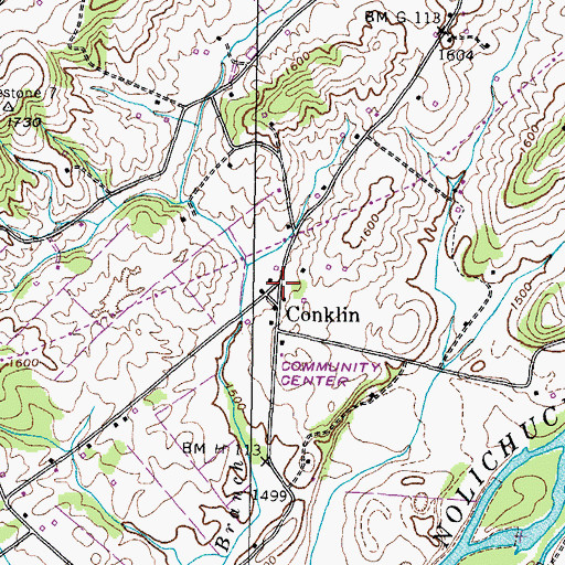 Topographic Map of Conklin, TN