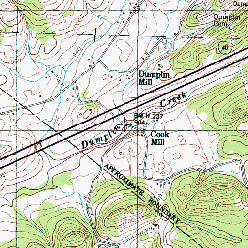 Topographic Map of Cook Mill, TN