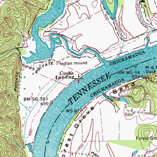 Topographic Map of Cooke Landing, TN