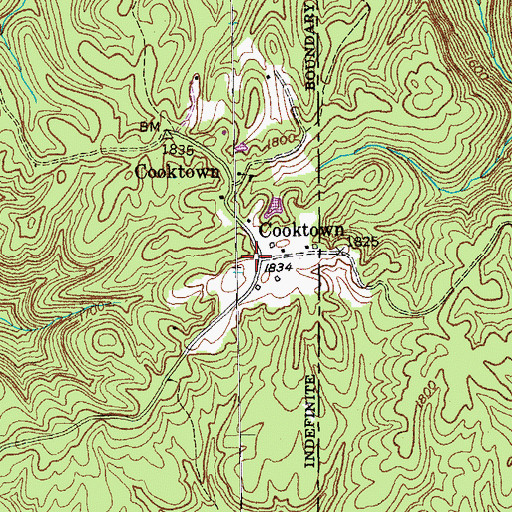 Topographic Map of Cooktown, TN
