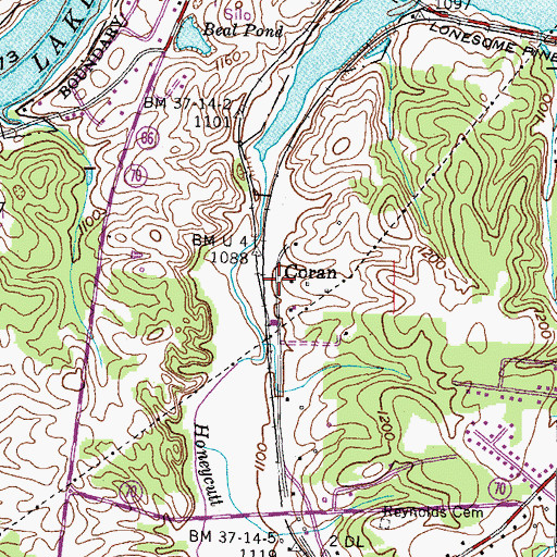 Topographic Map of Coran, TN