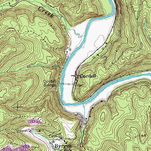 Topographic Map of Cordell, TN