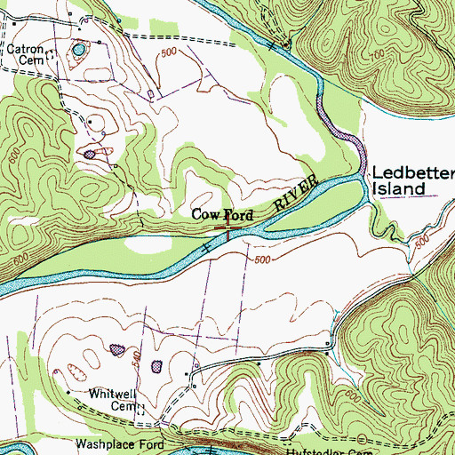 Topographic Map of Cow Ford, TN