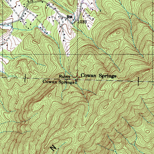 Topographic Map of Cowan Springs, TN