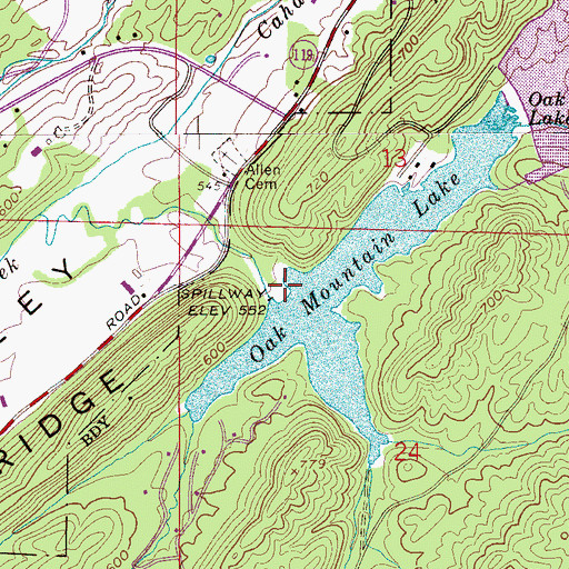 Topographic Map of Oak Mountain Lake Dam Number One, AL