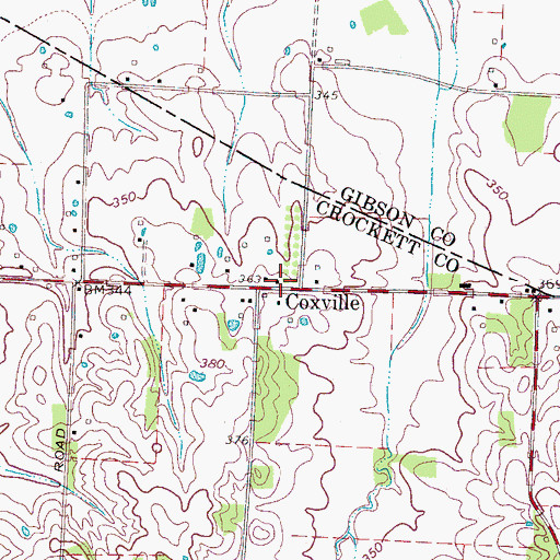 Topographic Map of Coxville, TN