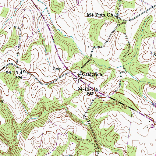 Topographic Map of Craigfield, TN