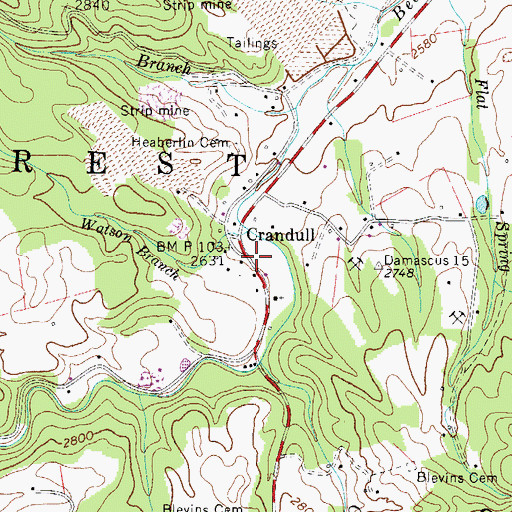 Topographic Map of Crandull, TN