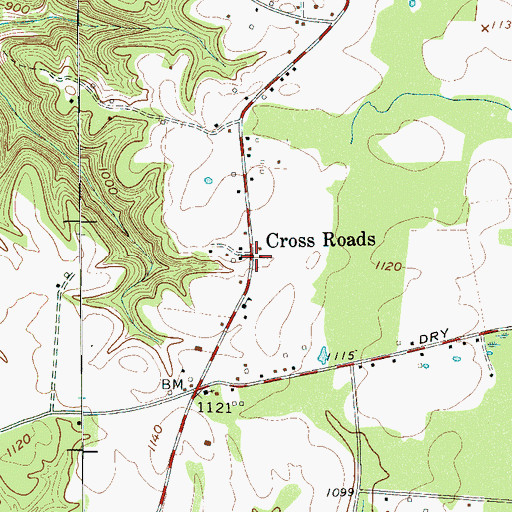 Topographic Map of Cross Roads, TN