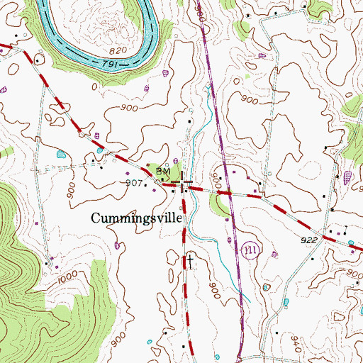 Topographic Map of Cummingsville, TN