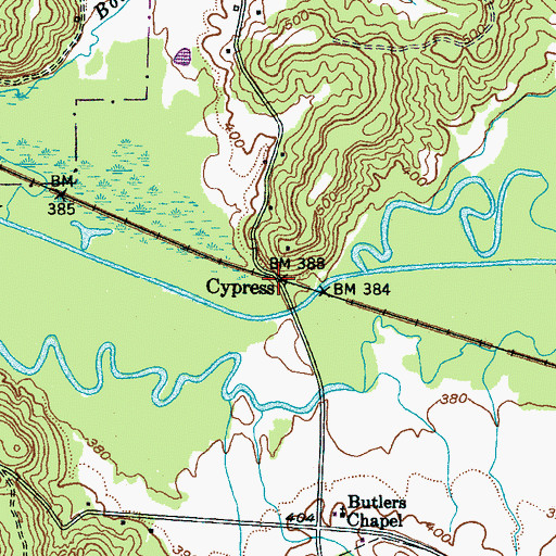 Topographic Map of Cypress, TN