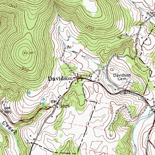 Topographic Map of Davidson, TN