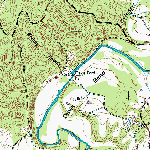 Topographic Map of Davis Ford, TN