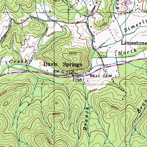 Topographic Map of Davis Springs, TN