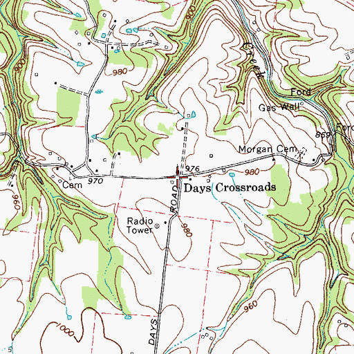 Topographic Map of Days Crossroads, TN