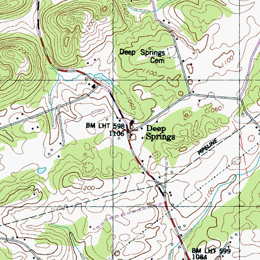 Topographic Map of Deep Springs, TN