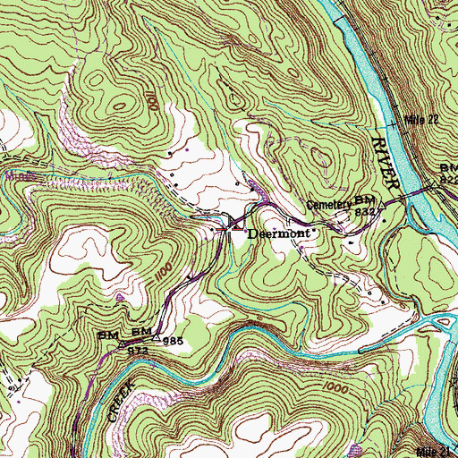 Topographic Map of Deermont, TN
