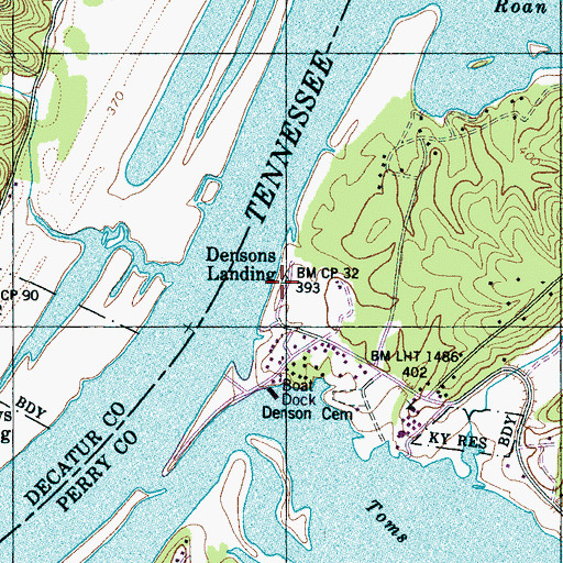 Topographic Map of Densons Landing, TN