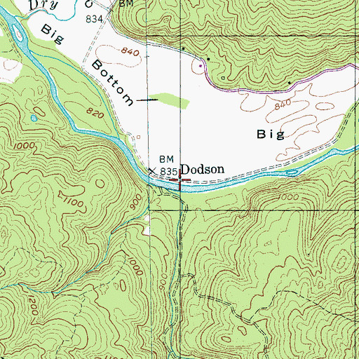 Topographic Map of Dodson, TN