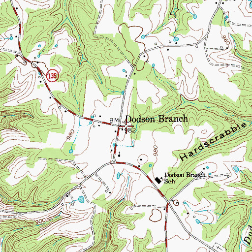 Topographic Map of Dodson Branch, TN