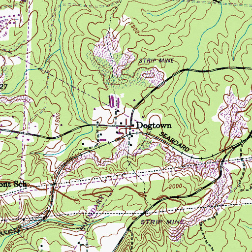 Topographic Map of Dogtown, TN