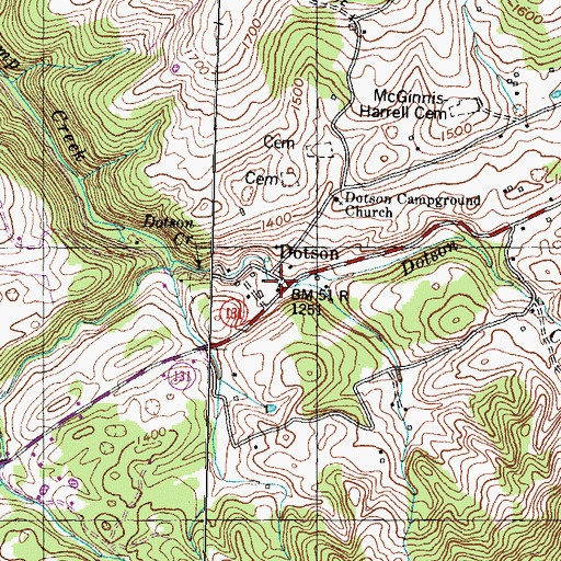 Topographic Map of Dotson, TN