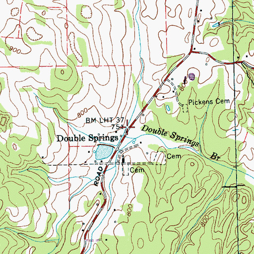 Topographic Map of Double Springs, TN
