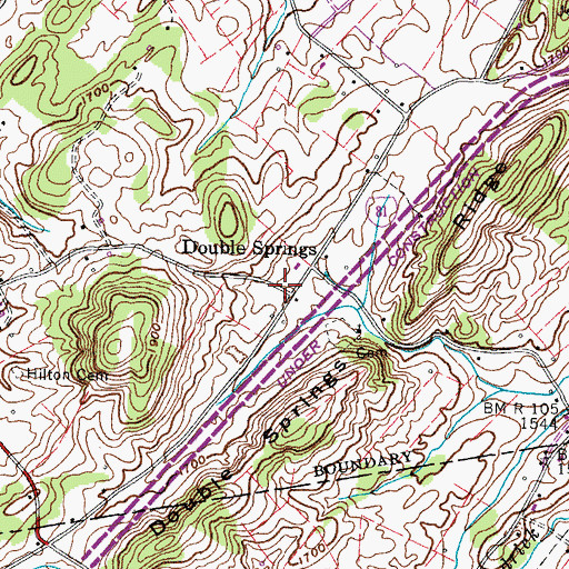 Topographic Map of Double Springs, TN