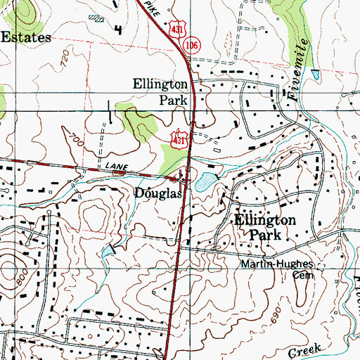Topographic Map of Douglas, TN