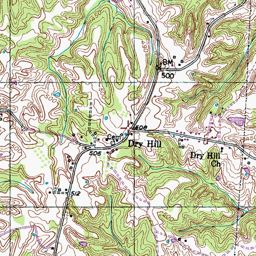 Topographic Map of Dry Hill, TN