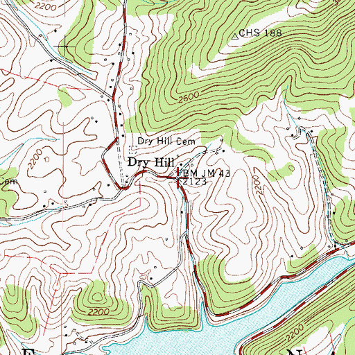 Topographic Map of Dry Hill, TN