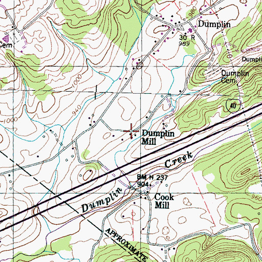 Topographic Map of Dumplin Mill, TN