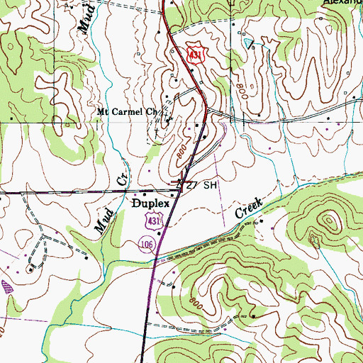 Topographic Map of Duplex, TN