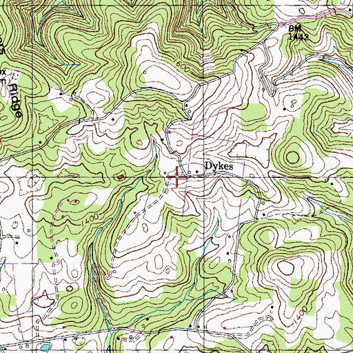 Topographic Map of Dykes, TN