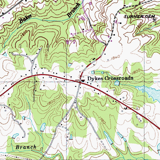 Topographic Map of Dykes Crossroads, TN
