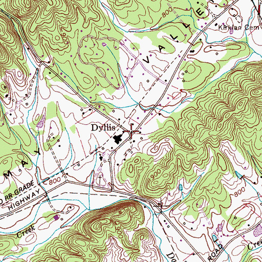 Topographic Map of Dyllis, TN