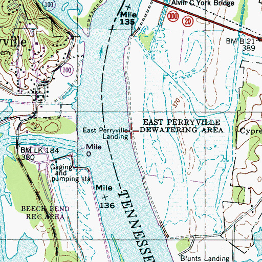 Topographic Map of East Perryville Landing, TN