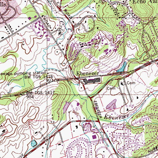 Topographic Map of Ebenezer, TN